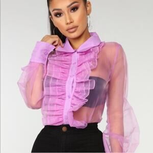 Sheer Sheer Purple Ruffle Blouse Party Festival Size S NWT